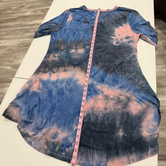 Umgee Tie Dye Tunic Top Mini Dress Blue & Pink Long Sleeve Women’s Size Small - Picture 7 of 10